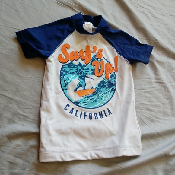 NWT Gymboree Boy White Blue Surf Rash Guard Shirt Top Swim Shop